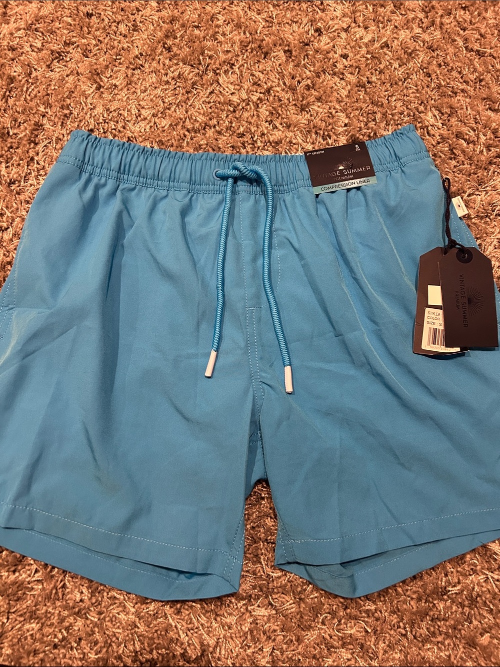 Light Blue Men's Swim Trunks with Elastic Waist and Drawstring